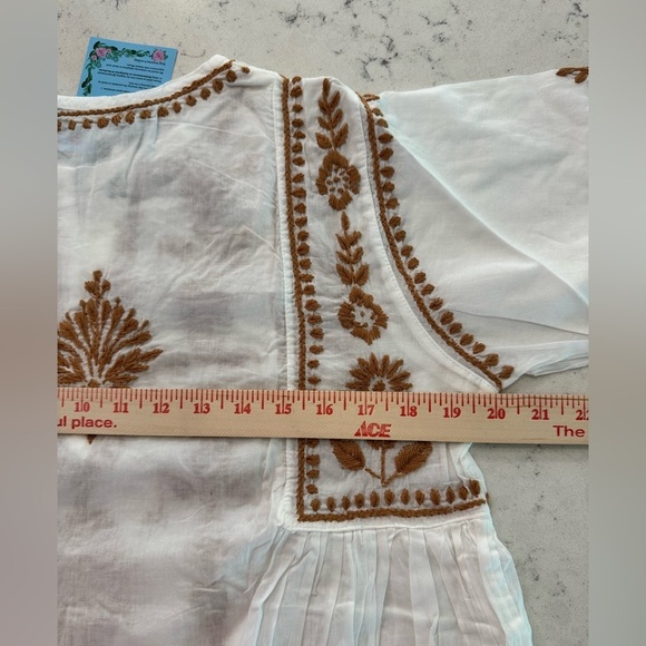 Vahson Handmade Short Chikan Cotton Kurti Embroidered Womens Sz Large White NEW - Picture 12 of 15